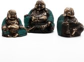 Feng Shui Happy Boeddha Beeldjes - Set van 3 - 7x6.5x7cm