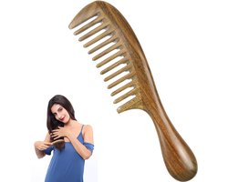 Sandelhout Kam - Handgemaakte Grove Kam Van Sandelhout -Brede Grove Shark Kam - Plasticvrije Houten Kam - Duurzaam Cadeau - Anti-Static Wood Hair Comb - Handmade Sandalwood Comb - Styling Tool - Natuurlijke Hoofd Massage - Kapper Kam - Haar Kam
