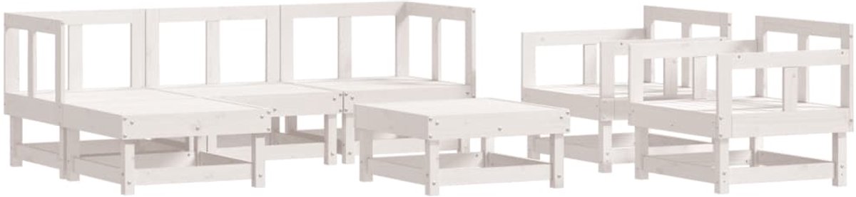 Massief grenenhouten witte loungeset met 7 delen - Tuinmeubel met elegant design.