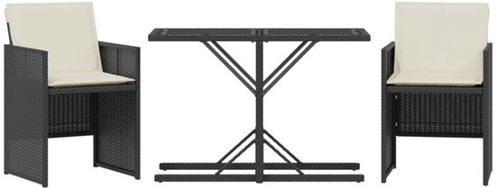 Foto: Vidaxl bistro set tuinmeubel 3 delige bistroset met kussens poly rattan zwart buis meubel outdoor furniture lounge set