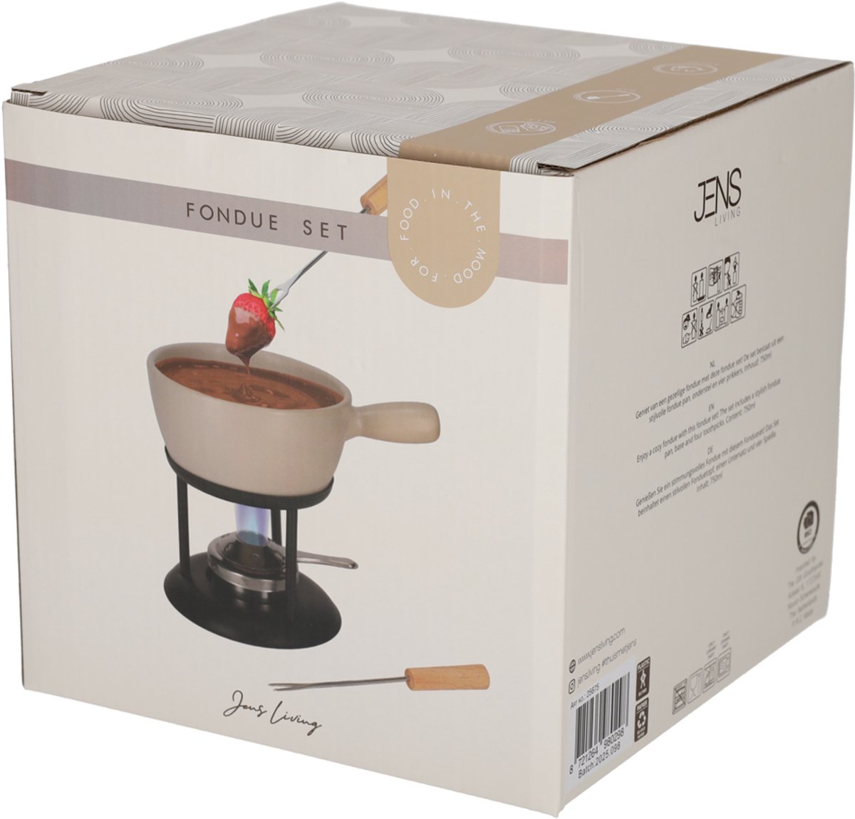 JENS Living Fondue Set Beige Large - Keramische Fondueset met Brander en 4 Vorkjes – foto 4