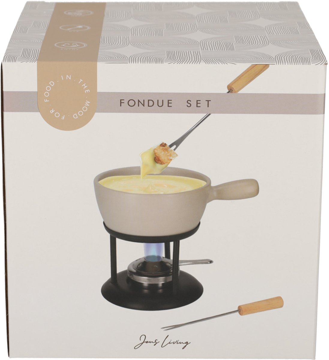 JENS Living Fondue Set Beige Large - Keramische Fondueset met Brander en 4 Vorkjes – foto 5