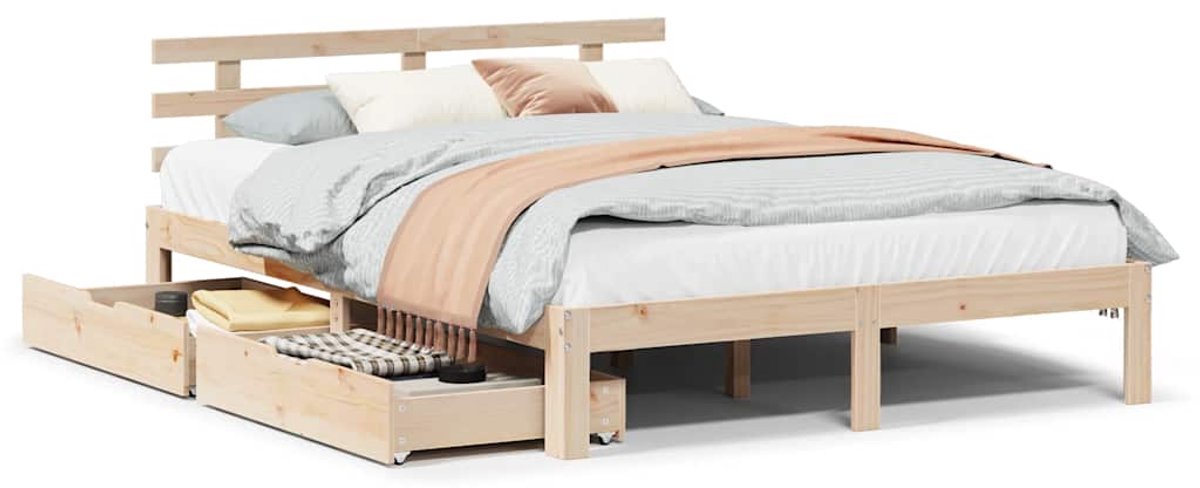 vidaXL - Bedframe - met - lades - massief - grenenhout - 140x200 - cm