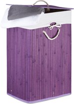 Relaxdays wasmand bamboe - wasbox opvouwbaar - wasgoedmand met deksel - badkamer - waszak - violet