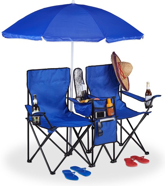 relaxdays campingstoel strandstoel - - kampeerstoel - parasol blauw | bol.com
