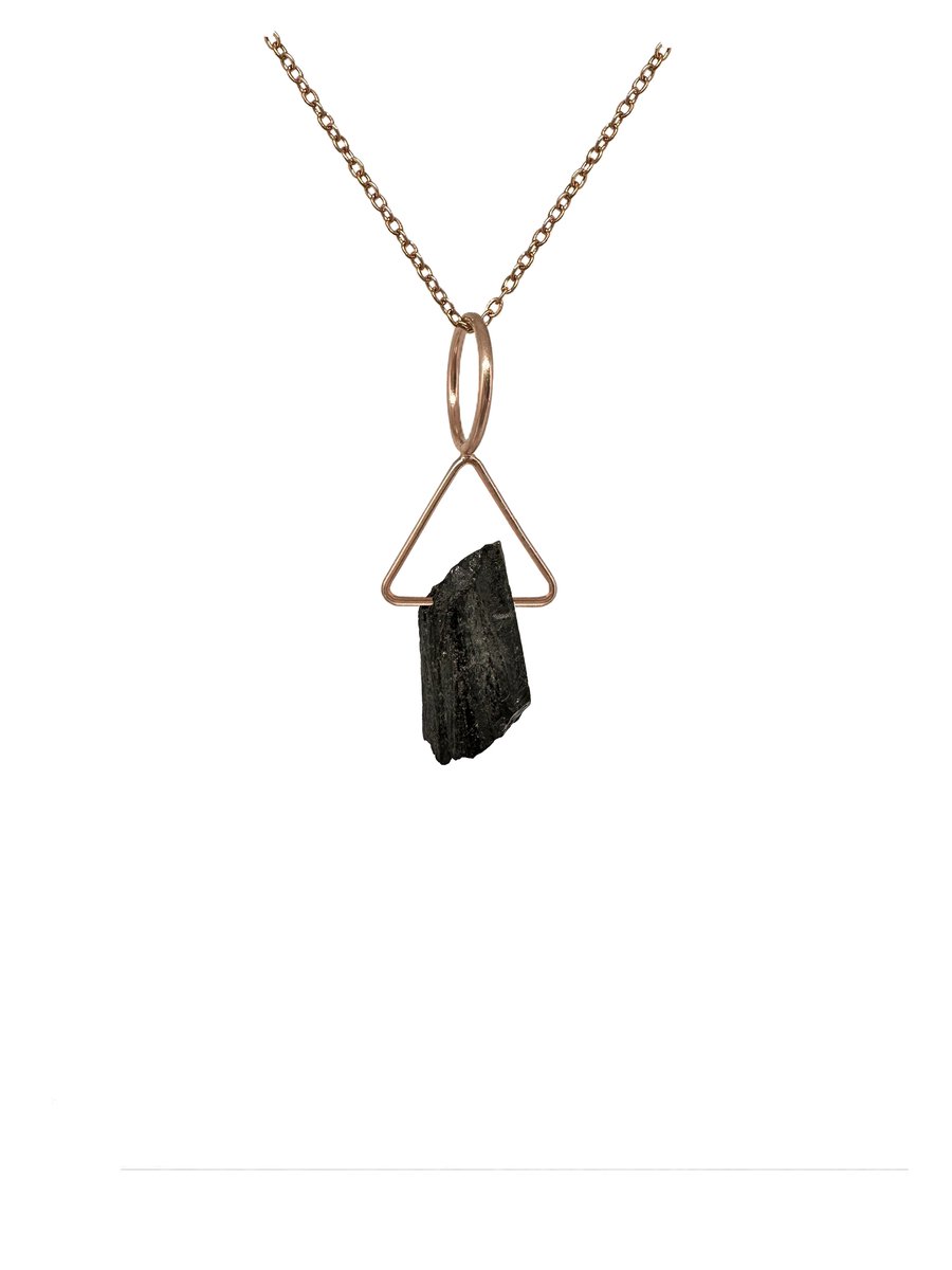Zwarte toermalijn edelsteen ketting met hanger dames - Sieraden - Roestvrij staal ketting - Rose goudkleurige ketting - 50cm + 5cm - Perfecte cadeau voor je dierbaar
