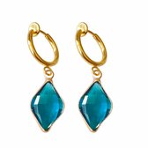 Klem oorbellen -Youetta- aqua blauw- goudkleurig- geen gaatje-Charme Bijoux