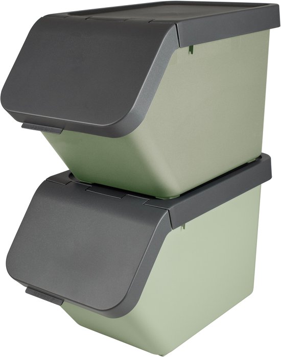 Sunware Sigma home Prullenbak Stapelbaar - 30L - Set van 2 - Groen- GRATIS stickervel