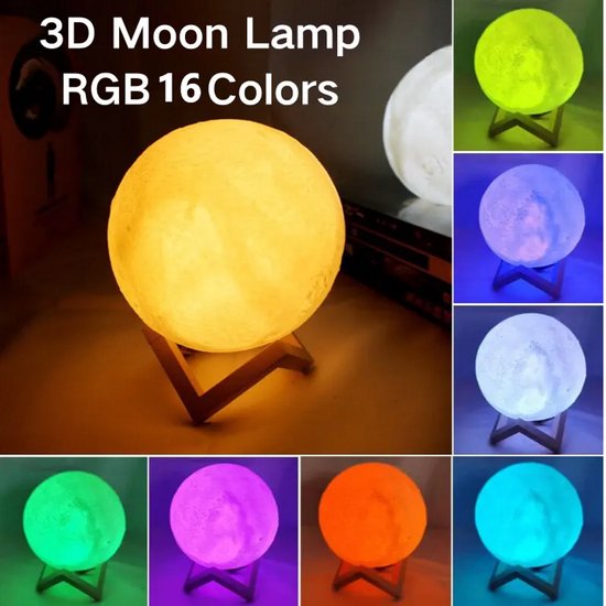 Leviterende Maanlamp 16 Kleuren Magnetische Levitatie Drijvende 3D Druk LED Maanlicht Spinning Luna Nachtlichten met Afstandsbediening voor Kamer Bureau Decoratie Creatief Geschenk, Ronde Basis