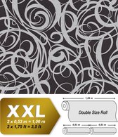 Grafisch behang EDEM 81136BR29 vliesbehang hardvinyl warmdruk in reliëf gestempeld met abstract patroon en metalen accenten antraciet zwart zilver 10,65 m2