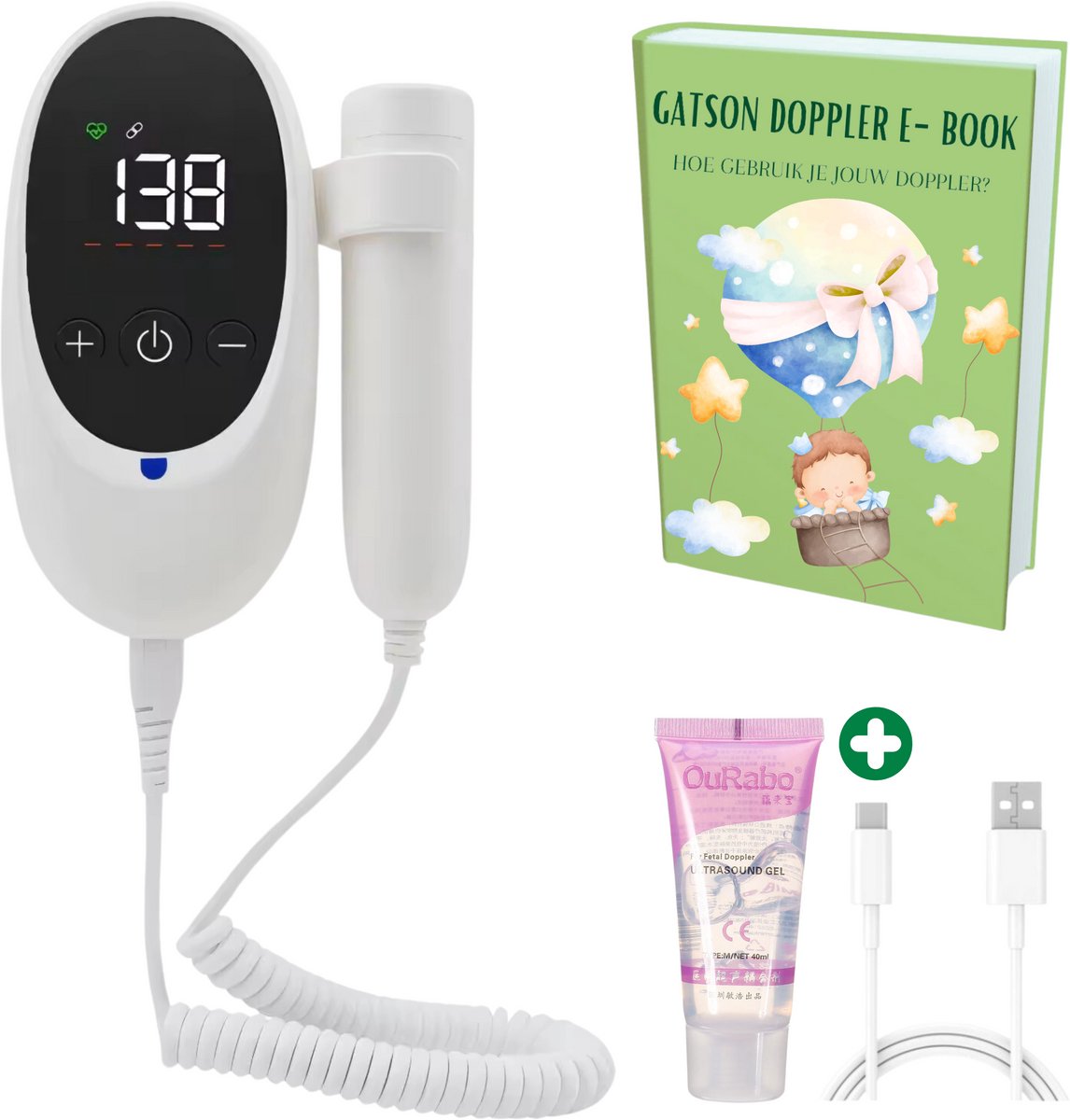 Gatson Premium Doppler - Inclusief E-book en Doppler gel, USB Oplaadbaar - Doppler baby - Baby hartje monitor - Babyshower - Zwangerschap