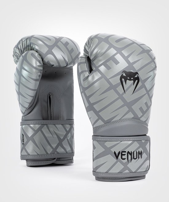 Grijze bokshandschoenen met Venum-logo en repetitief patroon. 12 OZ.