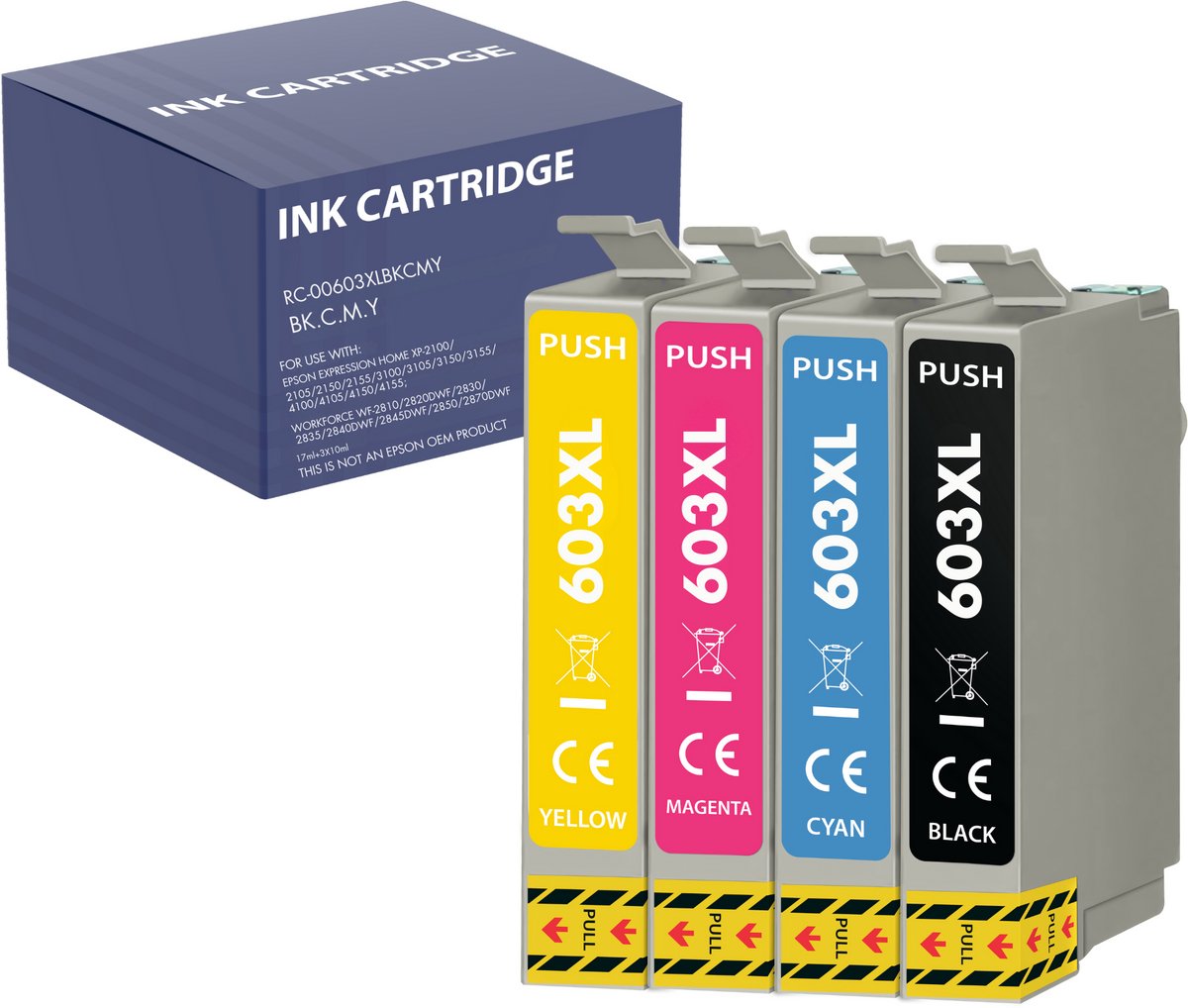 Inktcartridge geschikt voor Epson 603XL Compatibel WorkForce WF-2810 WF2820 WF2830 WF-2835 WF-2840 WF-2845 WF-2850 WF-2870 Expression Home XP-2100 XP-2150 XP-2155 XP-3100 XP-3150 XP-4100 XP-4105 XP-4150 XP-4155 Pakket 1 Zwart 1 Cyaan 1 Magenta 1 Geel