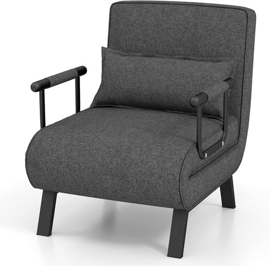 COSTWAY 4-in-1 slaapstoel, inklapbaar, slaapbank met 5 standen, verstelbare rugleuning, afneembaar kussen en gevoerde zitting, bankbed met metalen frame, belastbaar tot 150 kg (donkergrijs)