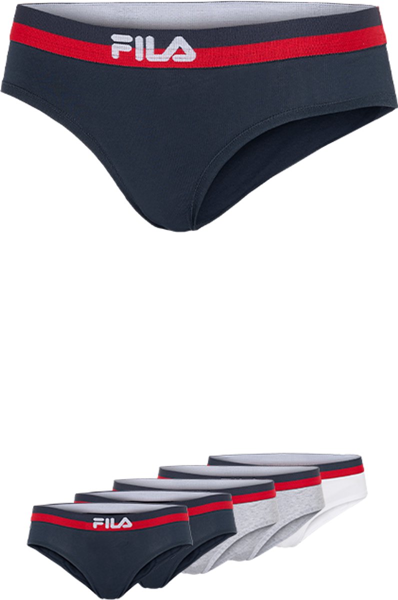 FILA - Gekleurde Waistband Urban String | 5-Pack | Damesstring | Maat L - Navy/Grijs/Wit