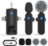 Strolox® Draadloze Microfoon - 2 Stuks - Lavalier - Windshields - Dasspeld - Lange Batterij - USB-C/Lightning - Plug & Play