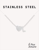 Collier Lettre L Couleur Argenté - Acier Inoxydable - Pendentif Initiale & Coeur - Collier Initiales sur Carte Cadeau - Pax Amare