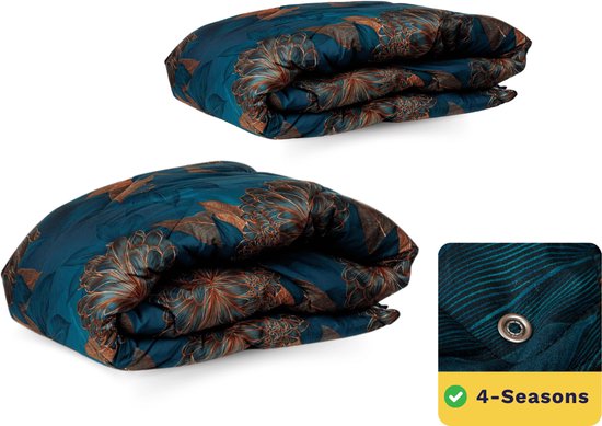 Zelesta Wonderbed 4 Saisons Fleurs Royal - 240x200cm - Dekbed pour toute l'année - 30 jours de sommeil d'essai - Couette imprimée - Couette lavable sans housse - Deux pièces avec Boutons-pressoirs