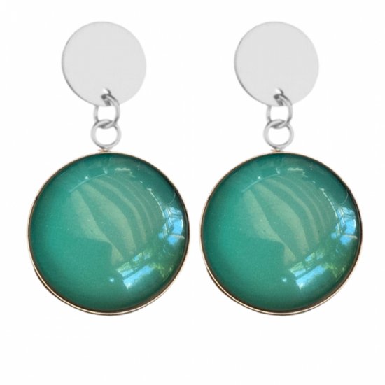 Clip oorbellen -groen- zilverkleurrand-geen gaatje- Charme Bijoux