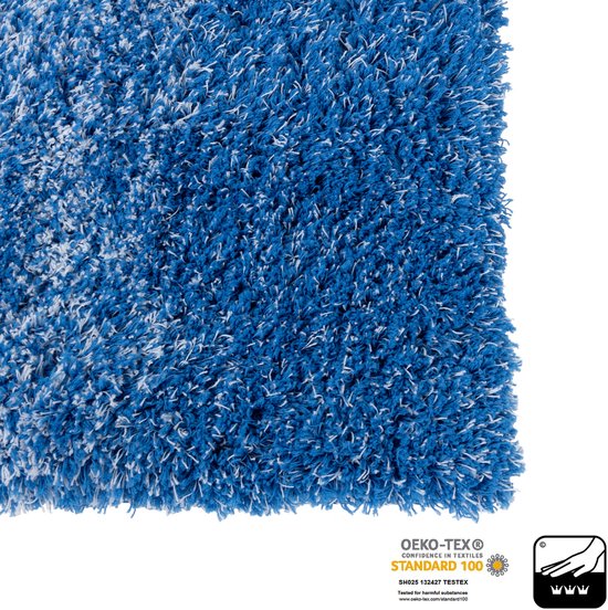 Tapis de Badmat Casa Pura - Wave - Antidérapant et Séchage Rapide - Blauw/ Wit - 70 x 100 cm