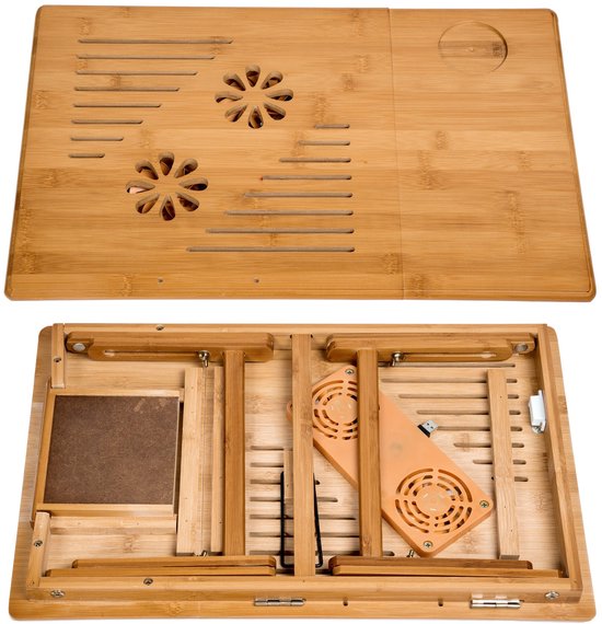 TecTake Laptoptafel - Notebooktafel voor Bed - Opklapbaar en In Hoogte Verstelbaar van Hout - Diverse Modellen - (55x35 cm met Ventilator | nr. 401655