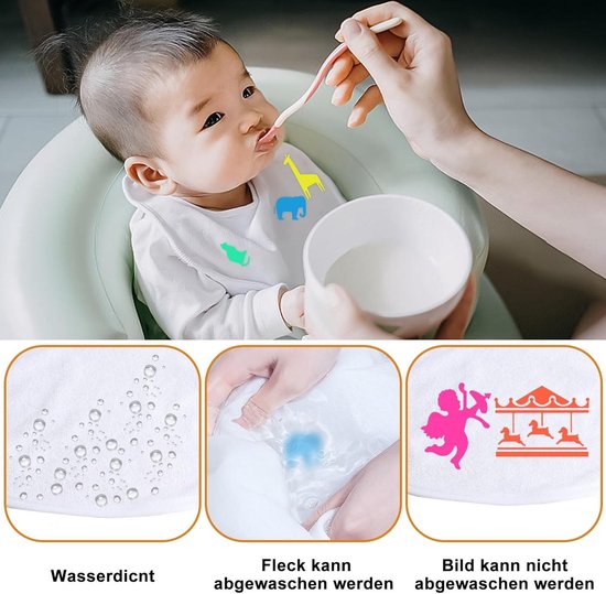YPLonon 12 stuks witte slabbetjes om te beschilderen baby slabbetjes voor babyshowers met 14 sjablonen en 14 textielstiften babyshower decoratie spelletjes wasbaar voor jongens en meisjes