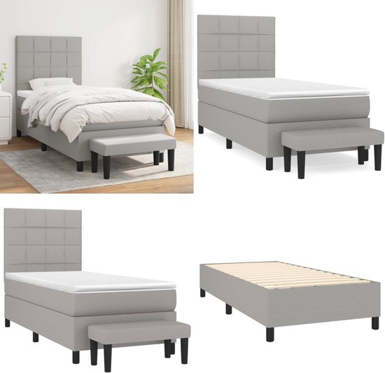 vidaXL Lit à sommier tapissier - Matras à ressorts ensachés - Soutien moyennement ferme - Surmatelas doux pour la peau - Gris clair - 203 x 83 x 118/128 cm (L x L x H) - vidaXL - Lit