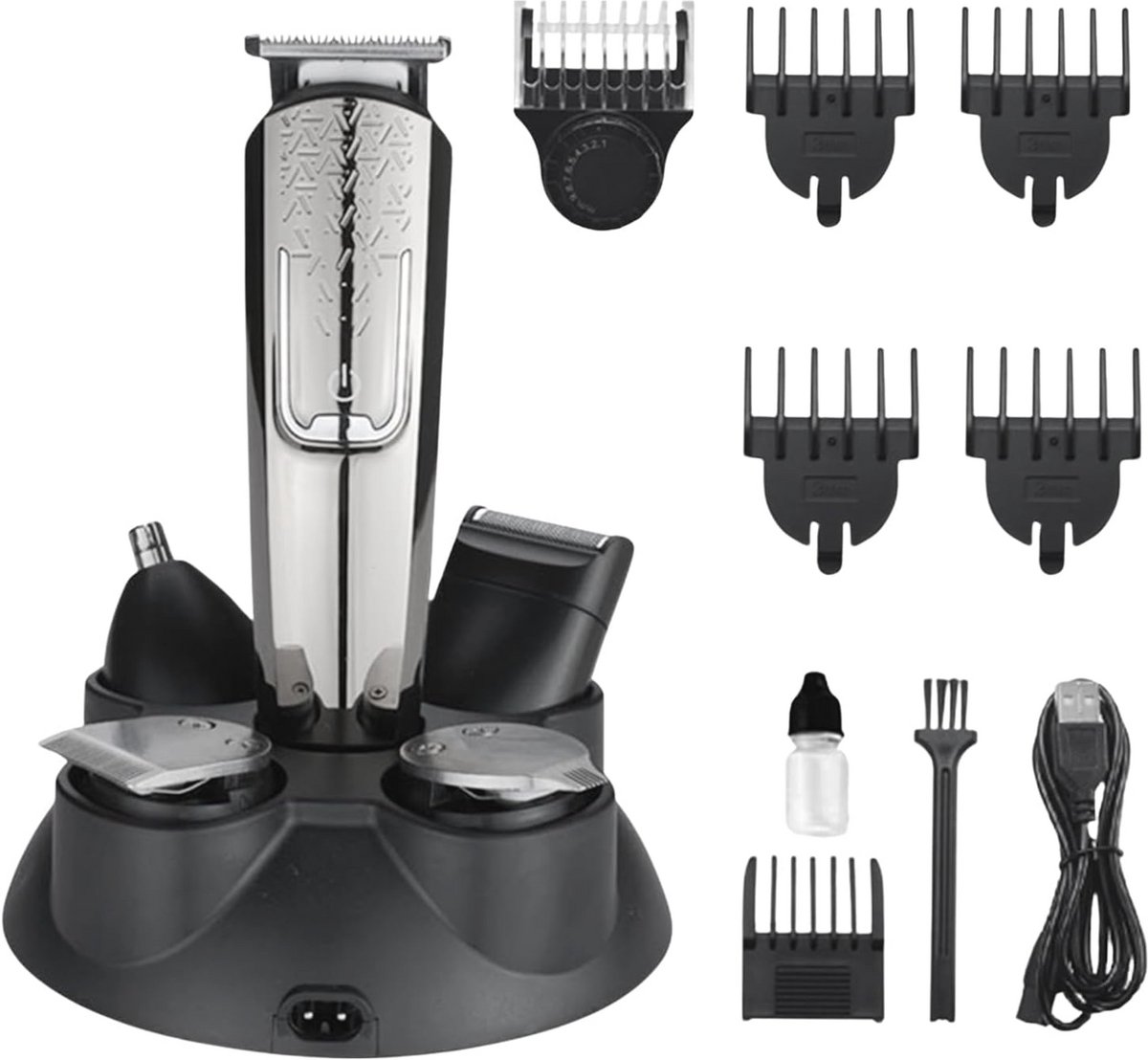 Multifunctionele Elektrische Tondeuse voor Heren - 5-in-1 Baardtrimmer en Haarverzorging met Diverse Lengte-instellingen van 1 tot 12 mm