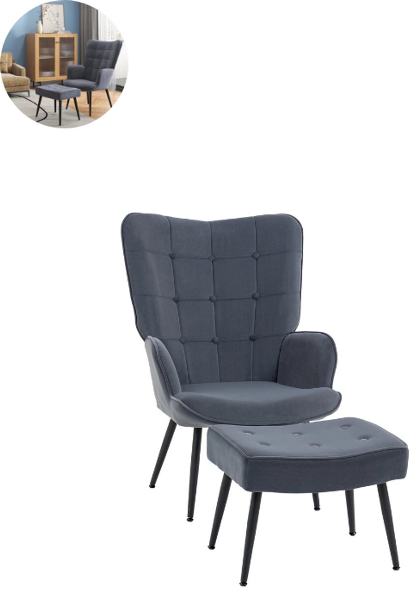 GranMaison Fauteuil - Relaxzetel - Relaxstoel - Relaxfauteuil - Stoel - Met armleuning - Met voetenbank - Voor één Persoon - Donkergrijs