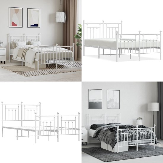 vidaXL Bedframe met hoofd- en voeteneinde metaal wit 120x200 cm - Bedframe - Bedframes - Tweepersoonsbed - Bed