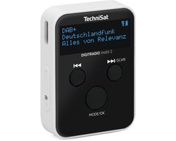 TechniSat DIGITRADIO mobil 2 – draagbare DAB+/FM mini-radio met geïntegreerde accu (oplaadbare zakradio, hoofdtelefoon, OLED-display, favorietengeheugen) zwart/wit