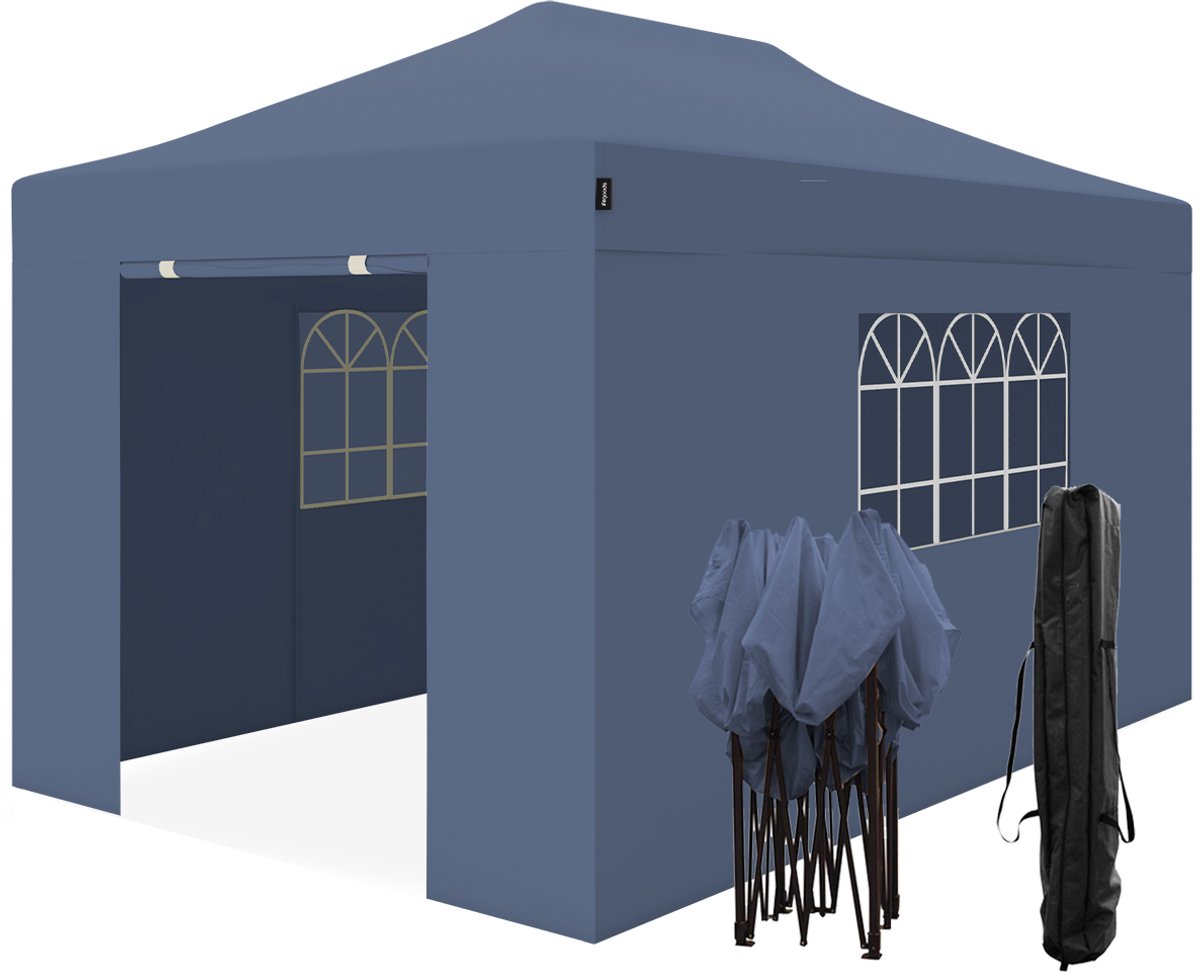 Bol.com LifeGoods Partytent - Paviljoen - 3x4.5 m - Zijwanden - Easy Up - Opvouwbaar - Waterdicht - Draagtas met Wieltjes - Donk... aanbieding