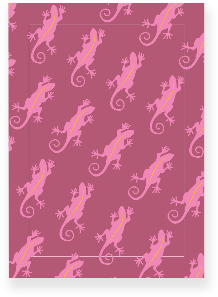 Yisual Poster 30x40 cm - Gekko Patroon - Roze - Oudroze - Tropisch - Dieren - Muurdecoratie - Wanddecoratie