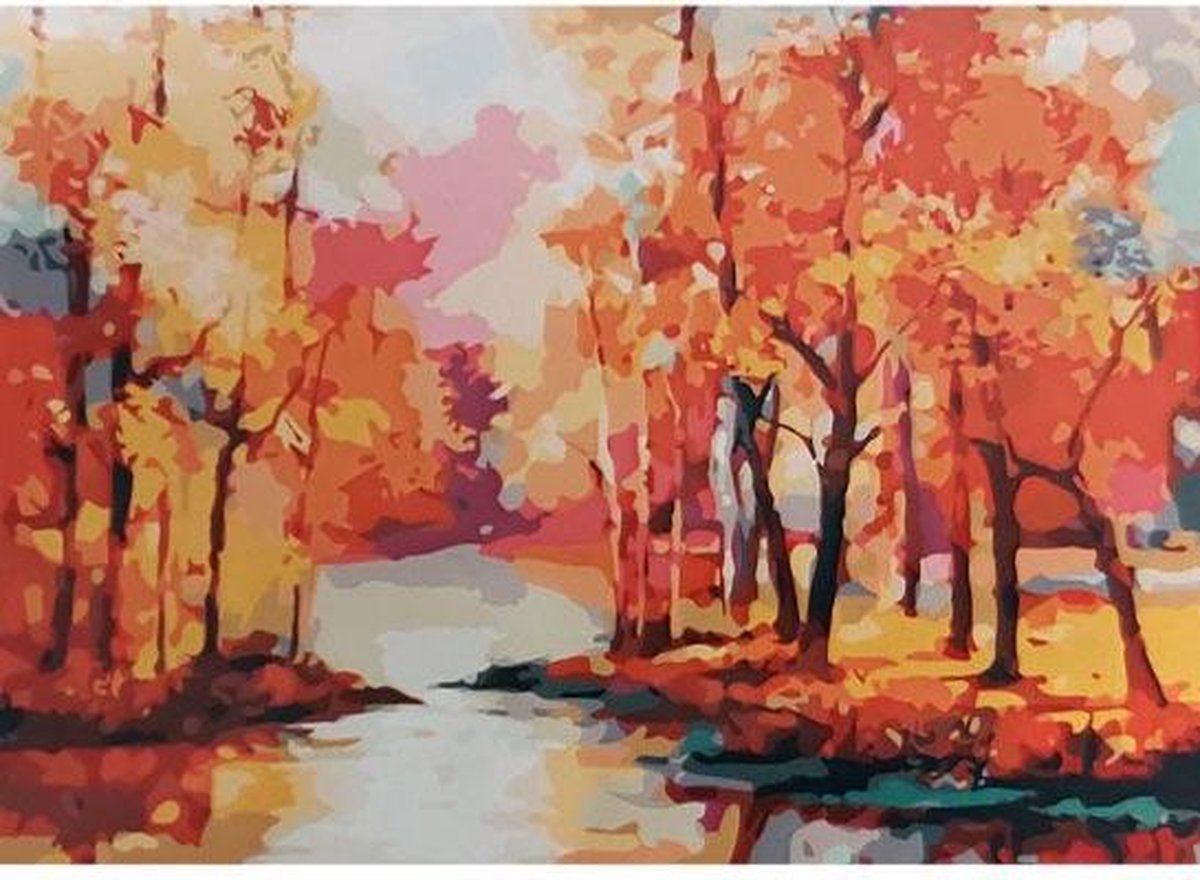 Schilderenopnummers.com® - Schilderen op nummer volwassenen - Herfstbos - 50x40 cm