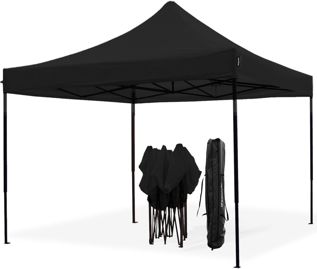 Bol.com LifeGoods Partytent - Opvouwbaar - 3x3 m - Easy Up - Paviljoen - Waterdicht - Draagtas met Wieltjes - Antraciet aanbieding