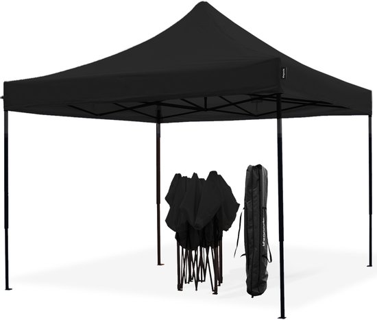 Tente de réception LifeGoods - 3x3 m - Easy Up - Pliable - Étanche - Sac de transport à roulettes - Anthracite
