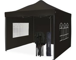 LifeGoods Partytent - 3x3 m - Zijwanden - Easy Up - Paviljoen - Opvouwbaar - Waterdicht - Draagtas met Wieltjes - Antraciet