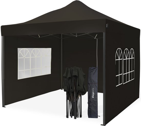 LifeGoods Partytent - 3x3 m - Zijwanden - Easy Up - Paviljoen - Opvouwbaar - Waterdicht - Draagtas met Wieltjes - Antraciet