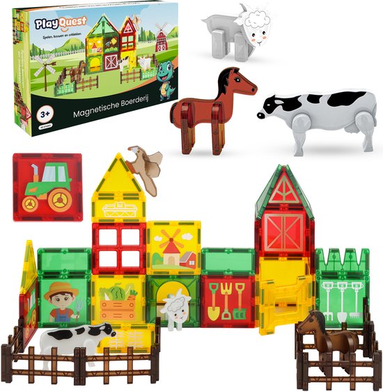 PlayQuest® Magnetic Tiles - Magnetisch boerderij speelgoed - 42 stuks - Montessori speelgoed - Magnetische tegels - bouwstenen