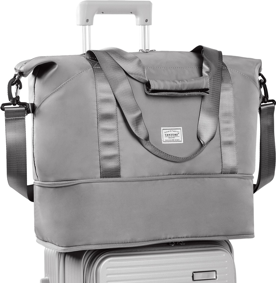 TAN.TOMI Reistas - Weekendtas - Duffel Bag - 42x23x28 cm - Sporttasche - Travel Bag - Dames Heren - Handbagage Tas - Opvouwbare Waterdichte Duffeltas - 38 L - Donkergrijs