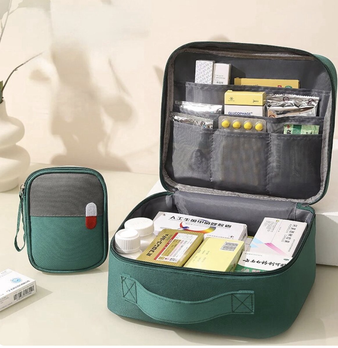 Goedkoopste Pillentas set - 2 stuks - Groen - Medicijnen tas - Noodpakket