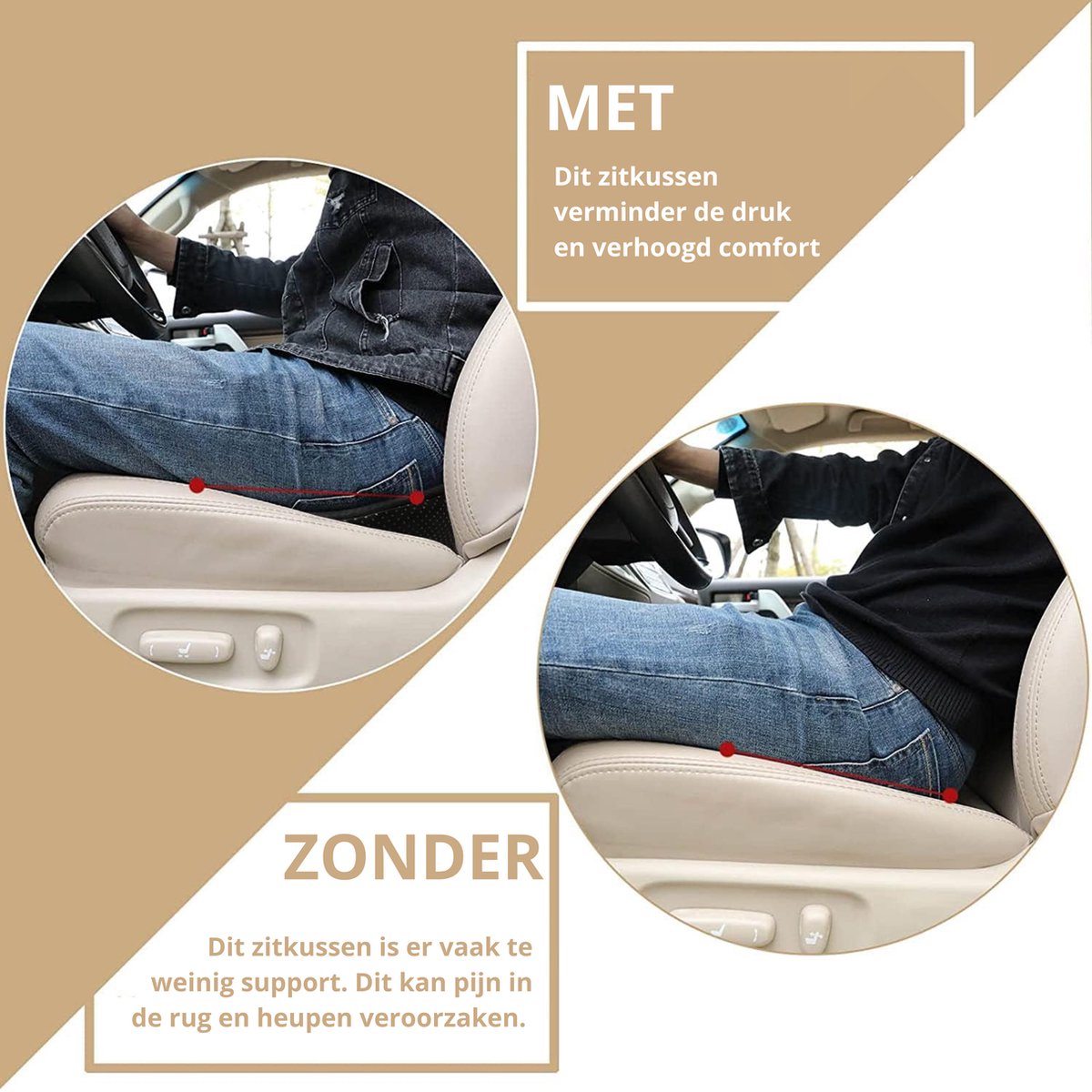 WUFANC Autostoelverhoger met Wigkussen en Anti-slip Ontwerp - Ergonomisch Zitkussen Auto van Memory Foam Voor Perfecte Ondersteuning, Geschikt als Stoelverhoger Volwassenen in de Auto (Grijs