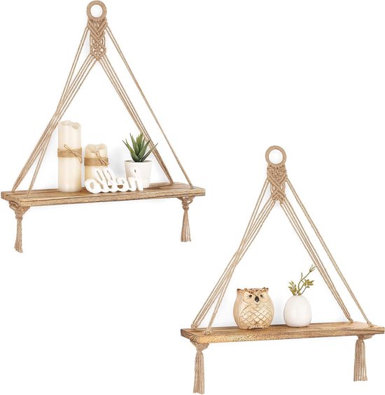 Mkouo Macramé plantenhangers, set van 3, indoor, muurdecoratie