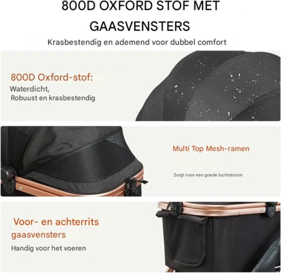 MY DUQUE CHAMP XL Hondenbuggy – Grote Huisdierwagen Tot 50 Kg, Inklapbaar, Met Regenhoes En Bekerhouder, Ideaal Voor Reizen