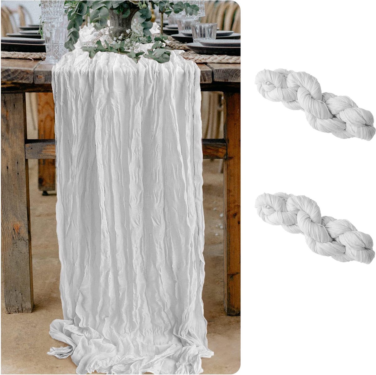 La'Moussawi ® Tafelkleed in Rustieke Boho-Stijl voor Bruiloft en Feestdecoratie, 90 x 300 cm, Wit, Set van 2