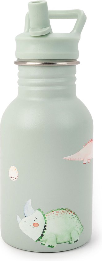 J.Børn RVS Schoolbeker – Lichtgewicht – Met Rietje – 400ml – Dinos