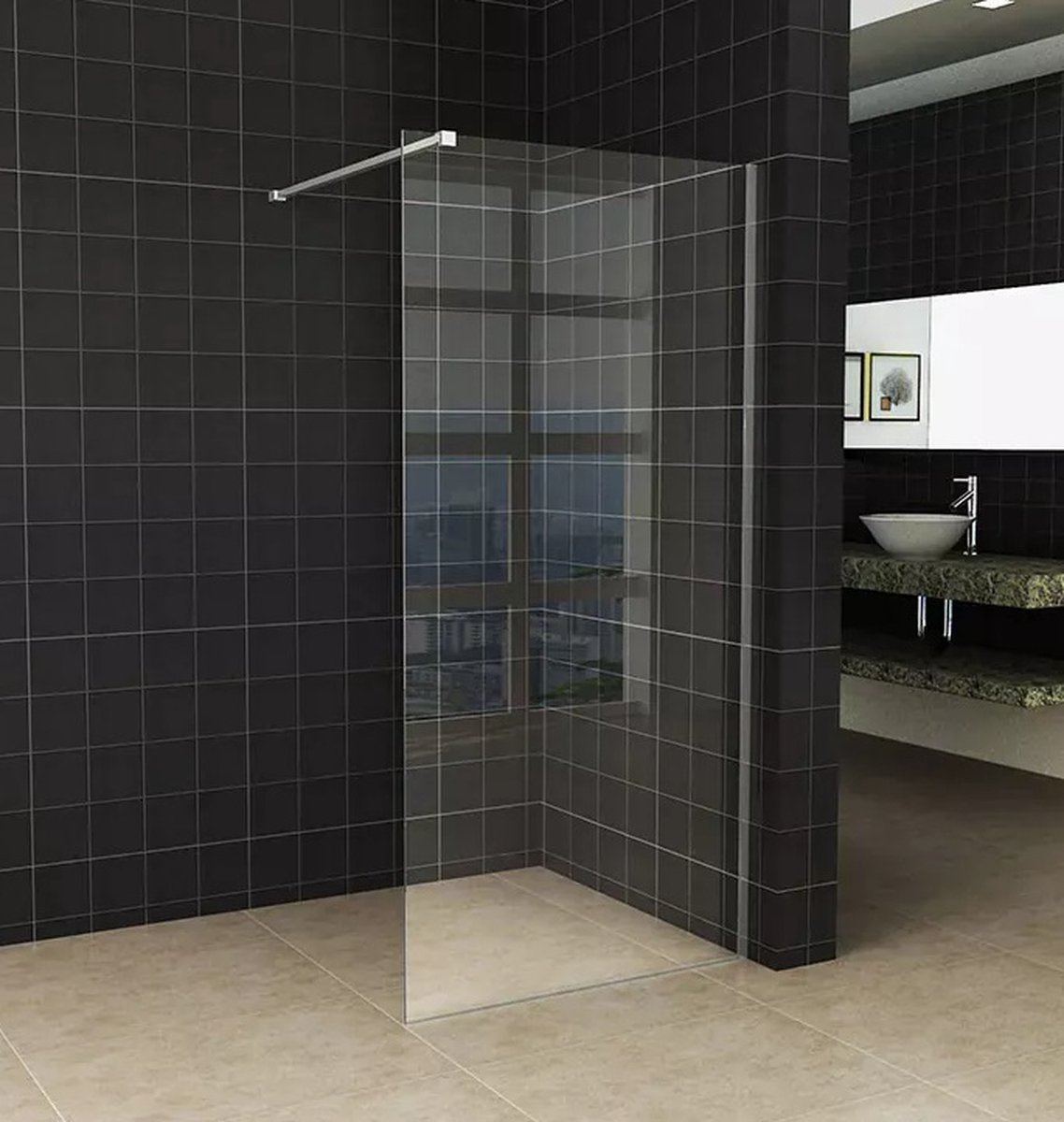 Inloopdouche 8 mm Helder Glas met Verchroomde Profielen – Breedte 95 cm - Hoogte 200 cm - Nano-coating