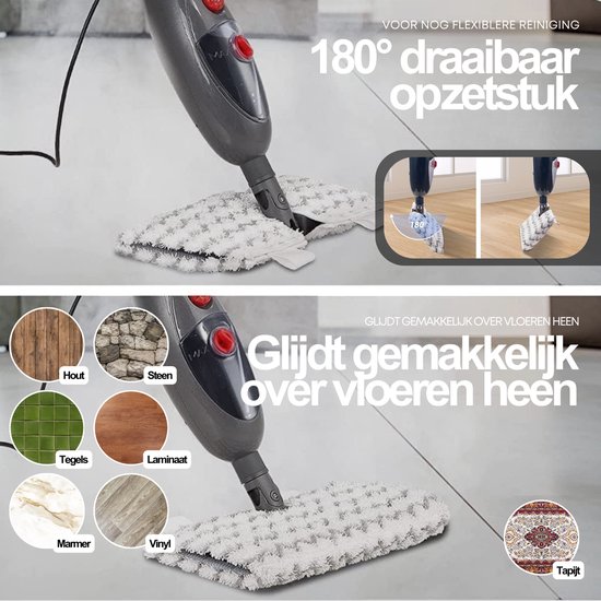 Krachtige 1300W Stoomreiniger Met Uitneembare Handstoomreiniger - Inclusief 10-Delige Krachtige 1300W Stoomreiniger Met Uitneembare Handstoomreiniger - Inclusief 10-Delige