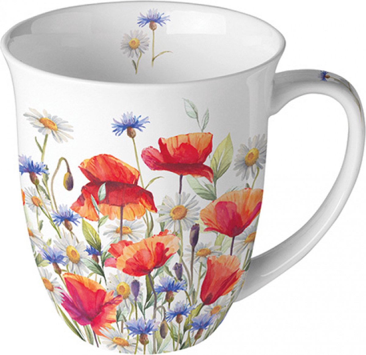 Ambiente-mok-beker-met oor-poppies and cornflowers-bloemen-klaprozen-korenbloemen-porselein