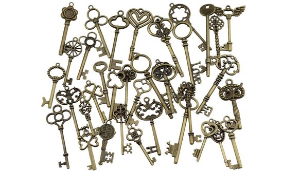 Een grote collectie antiek gouden skelet sleutels.